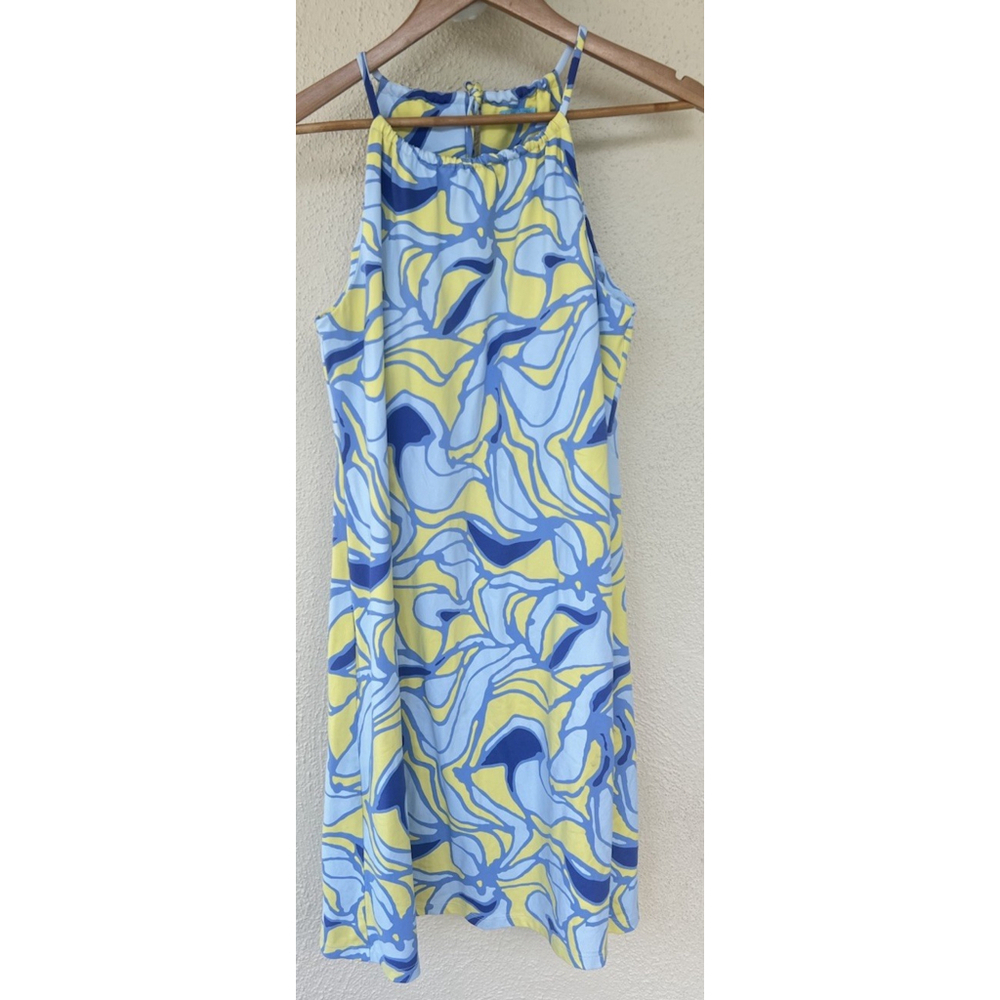 J. McLaughlin Size Small Blue Yellow Catalina Cloth Halter Mini Dress Geometric